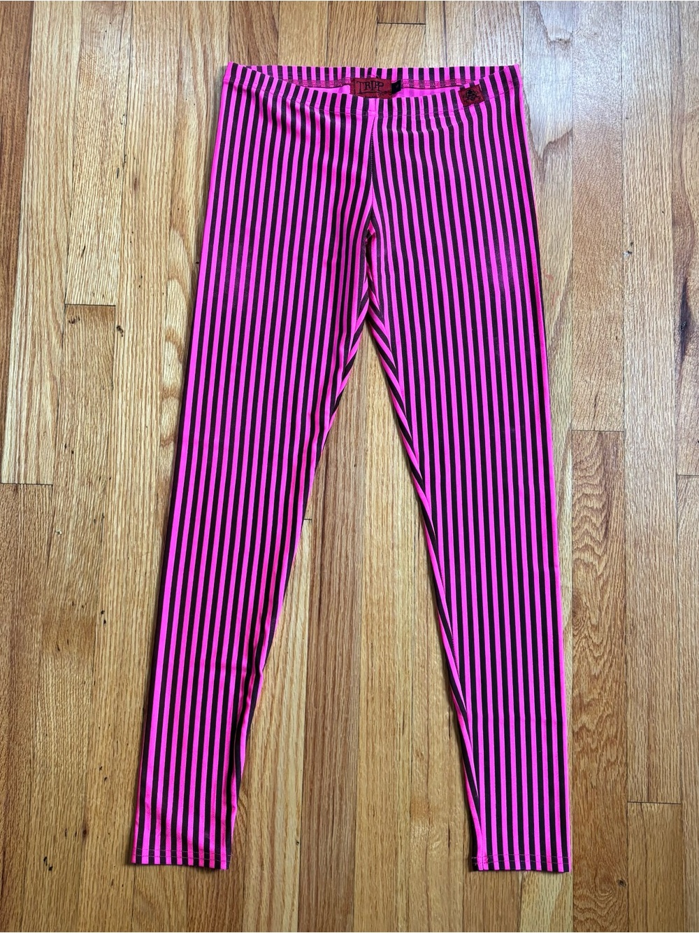 Tripp NYC Pink and Black Vertical Stripe Leggings Medium